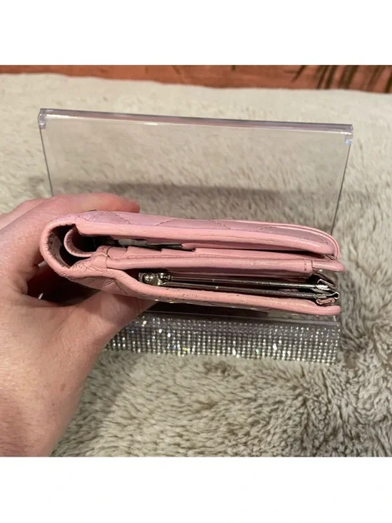 Chanel Cambon Pink Quilted Calfskin
Leather with Black Large CC Bi-fold Wallet - Picture 10 of 13